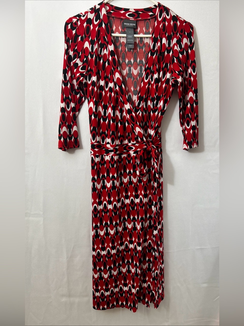 Bisou Bisou‎ Red Black White Geometric Wrap Maxi Dress